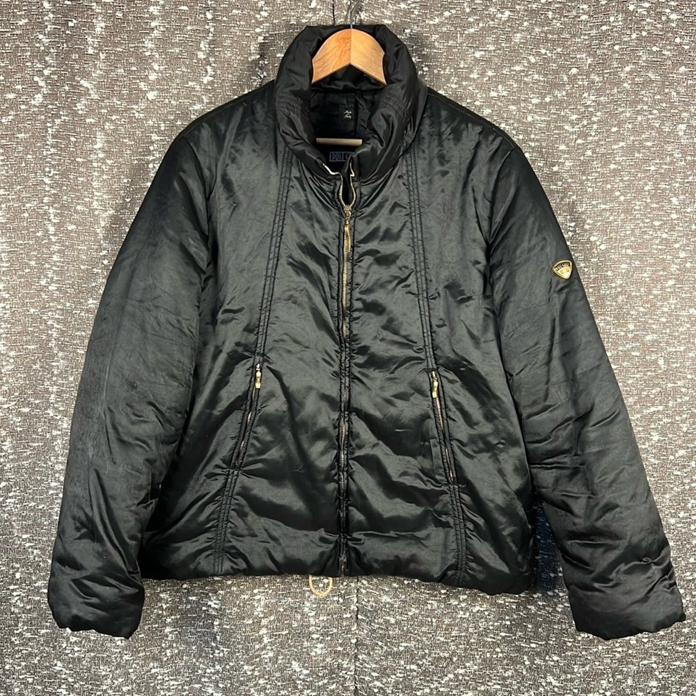 Vintage Post Card Puffy Zip Up Italy Ski Winter‎ Black Jacket Coat Size 10